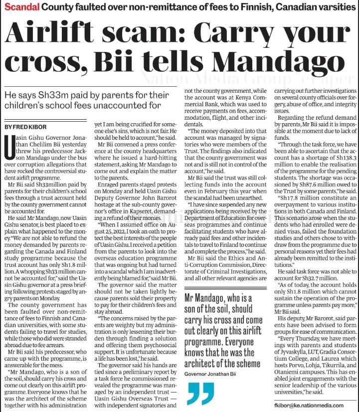 MichaelxKirwa's tweet photo. Uasin Gishu Governor Jonathan Chelilim Bii has told his predecessor Jackson Mandago that there is only one Simon of Cyrene and he is long dead.

@ArapTilingi @Kimuzi_ @LibranTechie https://t.co/NToqbUqRVd
