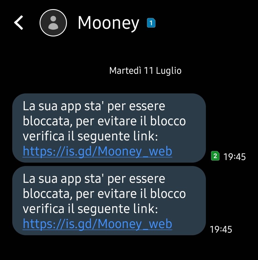 michele_pinassi's tweet photo. #smsing ai danni utenti @MooneyGroup, che neanche sapevo esistesse prima di 5 minuti fa... 

#phishing #sms https://t.co/rRKMHeou3W