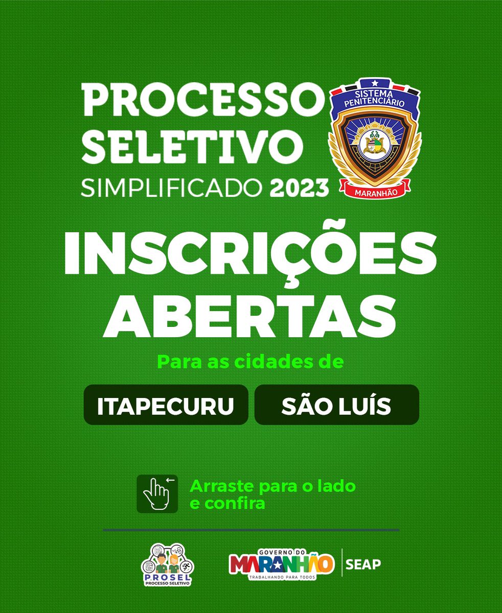 seap_ma's tweet image. A Secretaria de Estado de Administração Penitenciária abriu inscrições para novo Processo Seletivo, voltado para as cidades de São Luís e Itapecuru.

seap.ma.gov.br