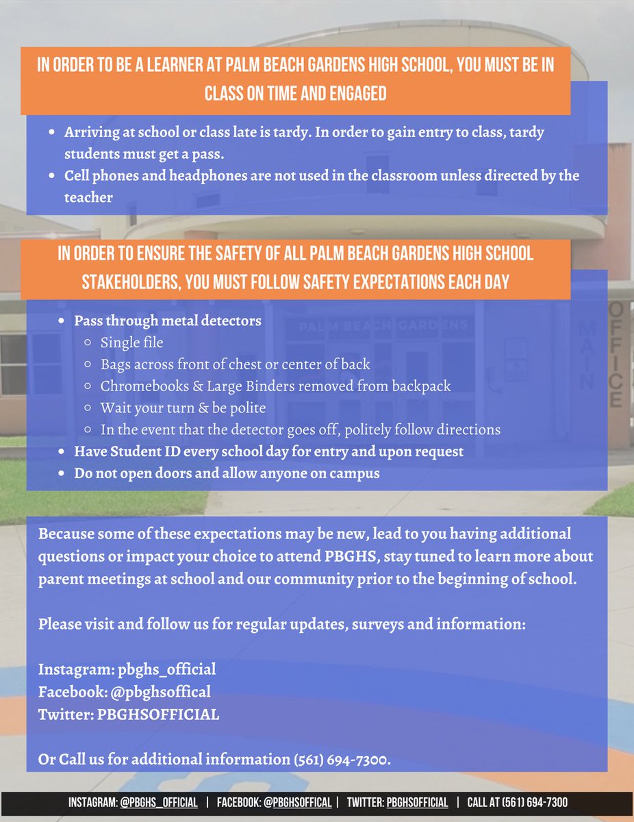 🧡💙🐊GATORS🐊💙🧡
We can’t wait to see 👀you on the first day of school🚌📚🎓! Be sure to read 📖 this info &amp; get ready to shine ✨