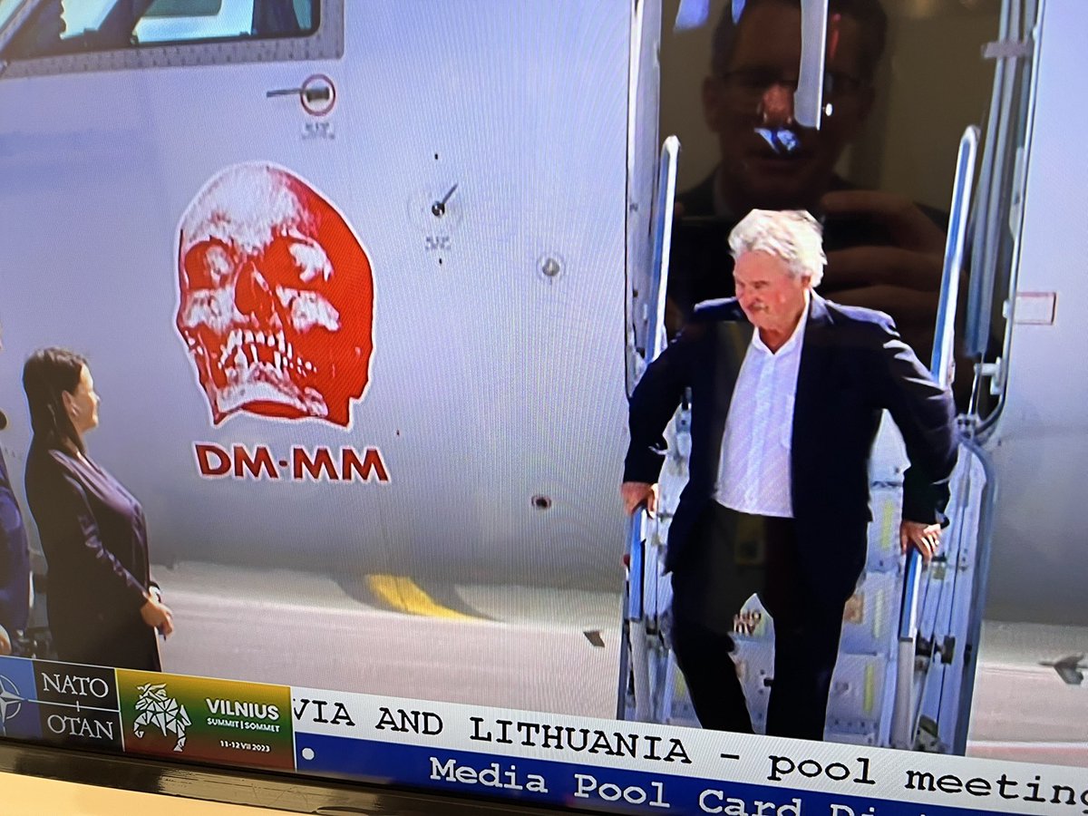 PhCrowther's tweet photo. Your little #Luxembourg anecdote from the NATO summit here in Vilnius. The photos from the arrival of FM Asselborn and PM Bettel shows a big red skull on the plane used by peaceful little Luxembourg.

It turns out they chartered a plane also used by the band @depechemode on tour. https://t.co/VgBCEb6K7Q