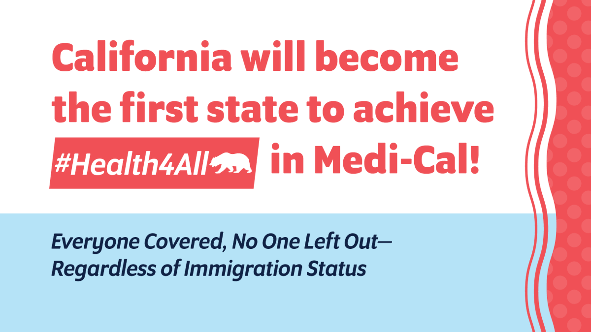 Big news: <a href="/CAGovernor/">Governor Gavin Newsom</a> signed the 2023-24 #CAbudget, locking in the state’s historic investment in #Health4All. Starting Jan 2024, ALL income-eligible undocumented Californians can enroll into full-scope Medi-Cal and start receiving the care they need.