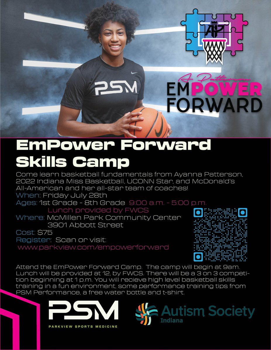 Come join me at my skills camp with Parkview Sports Medicine to help raise awareness for Autism🧩while also learning the game of basketball🏀from some of the best coaches in the area 🏙️. All of the proceeds will go to the Indiana Autism Foundation. Can’t wait to meet y’all there!