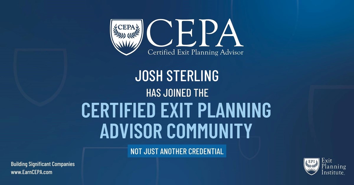 joshsterling3's tweet photo. I am thrilled to announce that I have earned the esteemed Certified Exit Planning Advisor (CEPA) credential, joining an exclusive global community of business advisors. This achievement comes after completing the rigorous executive MBA-style program from the renowned Exit Planning Institute.

The CEPA program, endorsed and recognized globally, equips advisors with unique strategies to guide owners of privately held companies. Only over 4000 professionals nationwide can claim this distinction, underscoring its value and exclusivity.

Throughout the program, the core principle of Master Planning resonated deeply with me. The alignment of business, personal, and financial aspects, achieved through the Value Acceleration Methodology™, is crucial. In simpler terms, effective Exit Planning is simply good business strategy. This is an important paradigm shift.

A crucial takeaway for me was confirmation of the importance of advisor collaboration to achieve the best client outcomes. This is something I have been doing for a very long time.  While it may seem like a given, not all professionals embrace this collaborative approach.

This program is a game changer for me and, more importantly, my current and future clients. Equipped with many tools, methods, and advanced strategies, I am excited to enhance my value to business owners.

#CEPA #ExitPlanning #BusinessStrategy #ValueAcceleration #BusinessAdvisory #ProfessionalDevelopment #CareerMilestone
