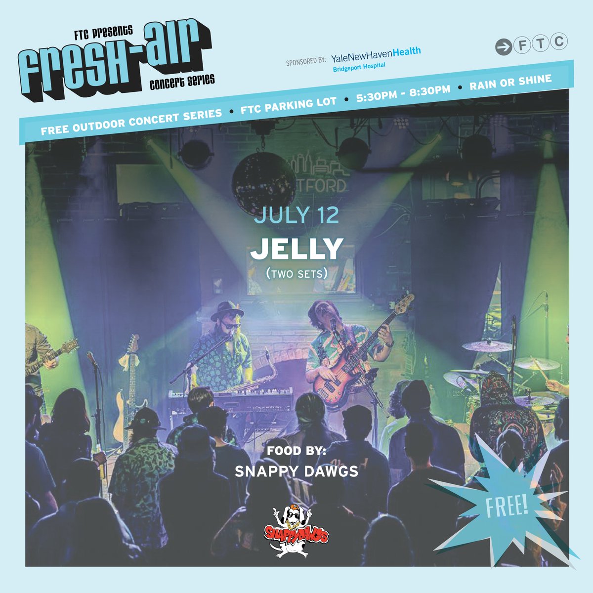 🌟 TOMORROW!! Who's coming thru for our first FREE show of the summer! 🙌 <a href="/jellytheband/">Jelly</a> kick off our Fresh-Air season this year w/ TWO 🔥 sets. They'll be starting with a cover set of Scofield, Soulive, + more ft. the @willliam_earley on guitar, followed by a full set of Jelly!