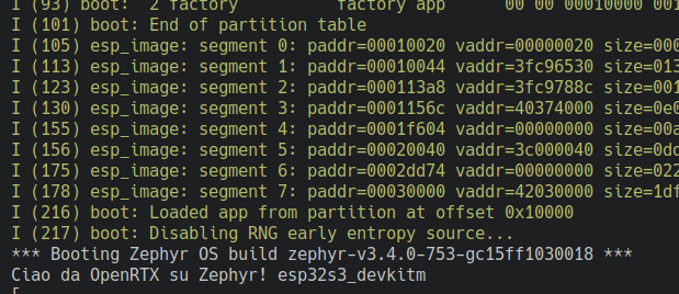 First Hello World by OpenRTX built with Zephyr RTOS!
🎉🎉🎉
This will enable T-TWR and Quansheng UV-K5 ports!