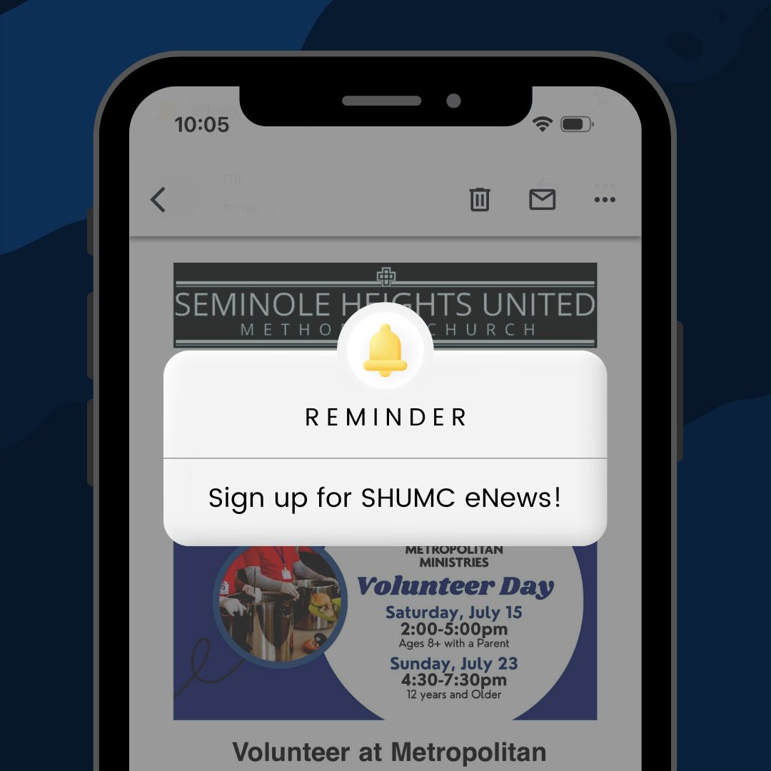 Stay connected with your SHUMC family by signing up for our weekly eNews at eepurl.com/di60ub! Don't miss out on our many opportunities to worship, serve, and grow in community!