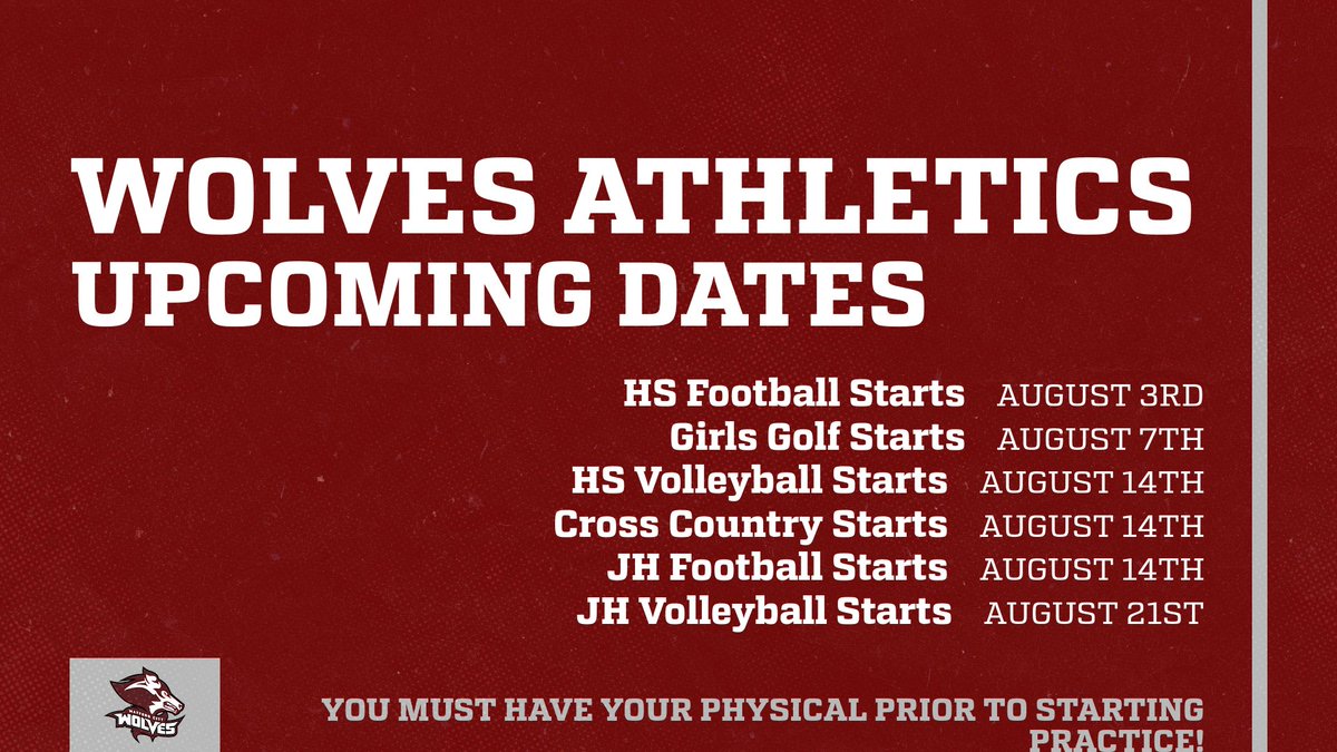 Wolves Parents Please note these start dates!