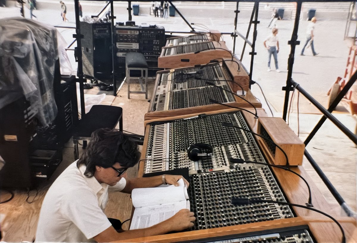 Harrison Consoles HM5 at Live Aid 1985. There are 4 consoles in this picture. We are not certain if there were more on-site or not!