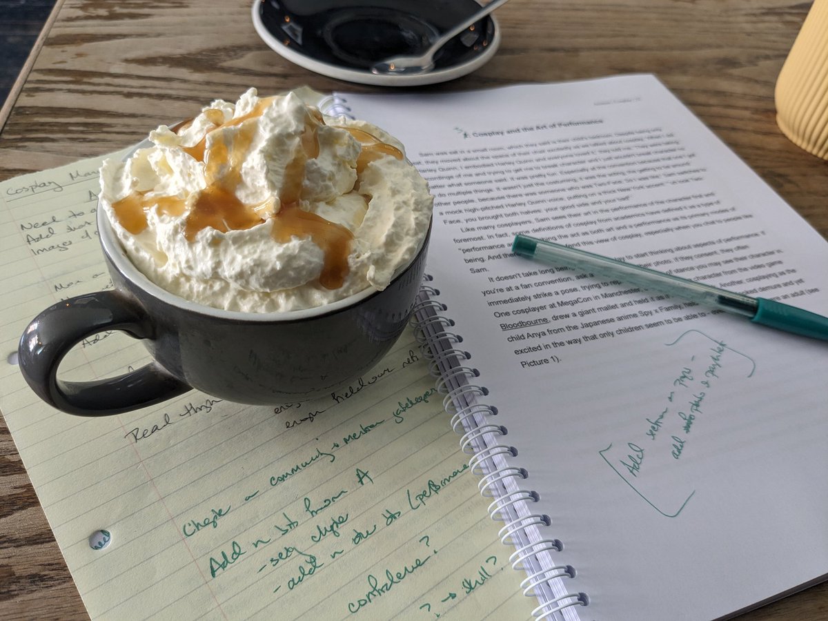 Had a morning at the doctors, so wanted to treat myself to some sugar and caffeine while needing to work. As of today, I'm a third of the way through the manuscript, and with only a month left I'm hoping my schedule maintains and I can finish soon. The end is in sight!