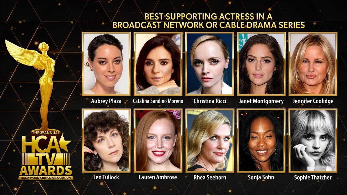 The 2023 HCA TV Awards nominees for Best Supporting Actress in a Broadcast Network or Cable Drama Series are: 

Aubrey Plaza - The White Lotus
Catalina Sandino Moreno - From
Christina Ricci - Yellowjackets
Janet Montgomery - New Amsterdam
Jennifer Coolidge - The White Lotus
Jen