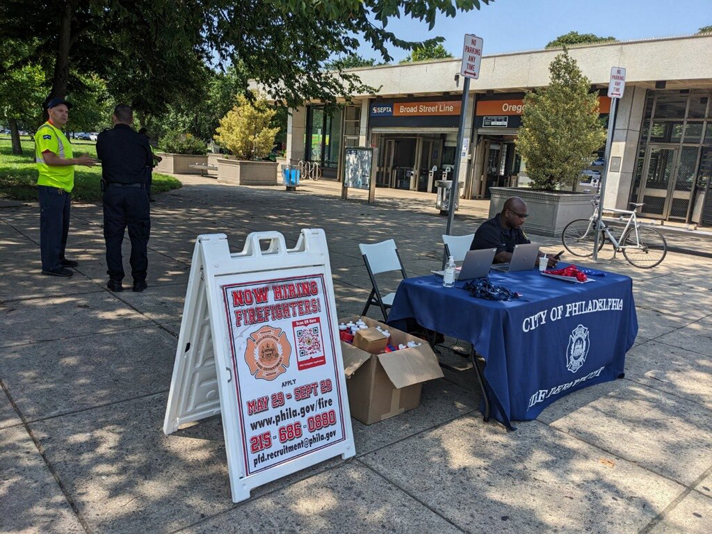 PFD Recruitment is located at Broad and Oregon today. Come check us out and ask us about our open applications for firefighter and paramedic! <a href="/PhillyFireDept/">Philadelphia Fire</a> <a href="/pfdexplorer1873/">Philadelphia Fire Explorers Post 1873</a> <a href="/PhiladelphiaGov/">City of Philadelphia</a> <a href="/ThielAdam/">Adam K. Thiel</a>