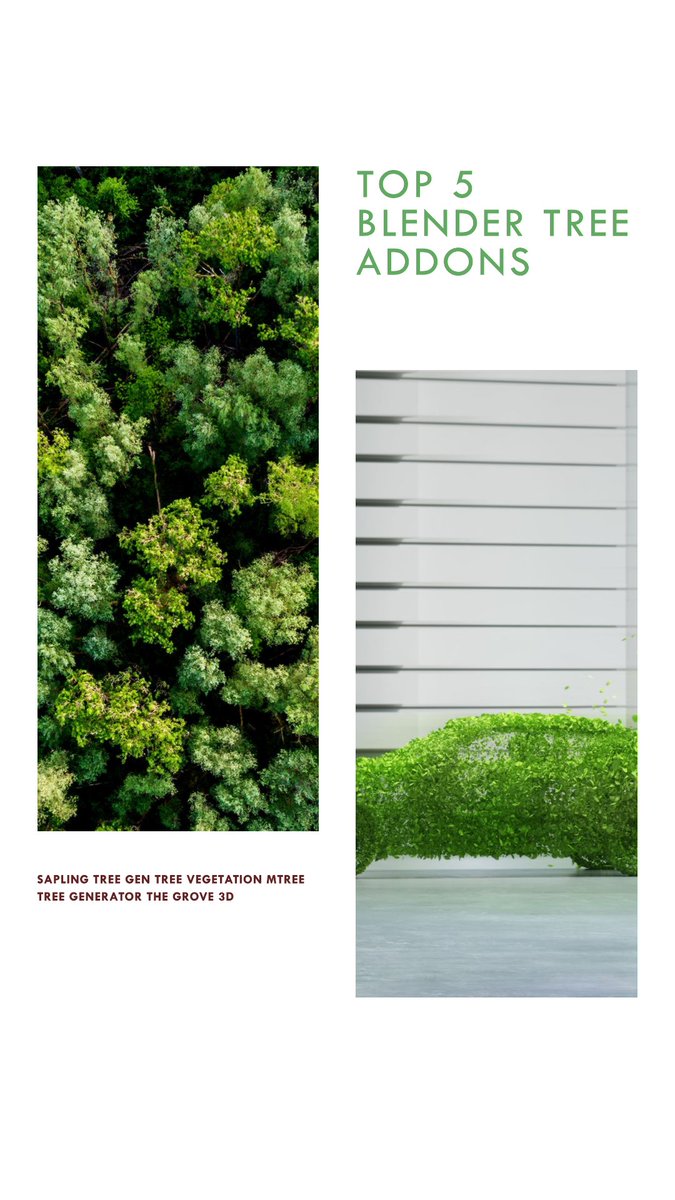Want to make realistic trees in Blender? These addons make it easy!

1. Sapling Tree Gen
2. Tree Vegetation Blender Addon
3. Blender MTree Node Addon
4. Blender Tree Generator
5. The Grove 3D

egneva.com/blender-tree-a…