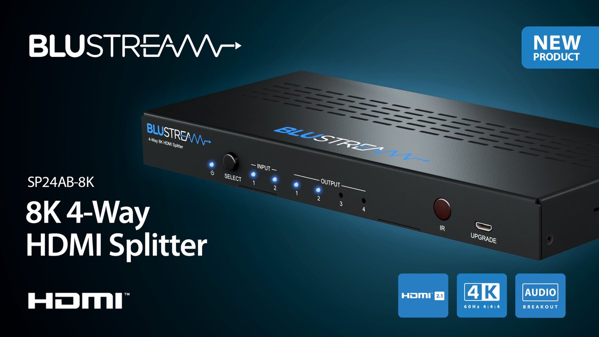 In stock - Our first 8K HDMI 2.1 solution!

With selection of 2 x HDMI 2.1 input sources, a single 8K source can be distributed to up to 4 x outputs simultaneously. The SP24AB-8K can enable auto-switching based on detection a 5V hot plug or a new a new TMDS signal.

#NewProduct