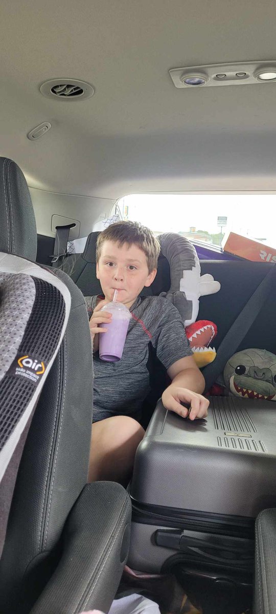RollWhittIt's tweet photo. While on road trip with the family, Sawyer only has one request.  To find a grimace shake from mcdonalds. 8 states later we found it in Mitchell South Dakota.

He rated it better than ketchup. 
 #grimacelaststand #GrimaceShake https://t.co/6bUdxXigHo