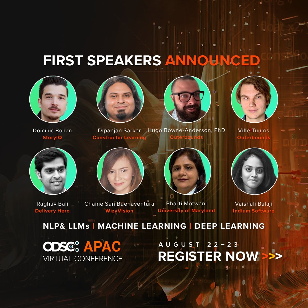KirkDBorne's tweet image. Excited to see the first group of speakers for #ODSCAPAC 2023, August 22-23. Register now—–Early Bird Prices end Friday. bit.ly/3XNbyZP by @_odsc
———
#DataScience #MachineLearning #AI #ML #DataScientists #LLMs #DeepLearning #ChatGPT #NLProc #GenerativeAI #ComputerVision