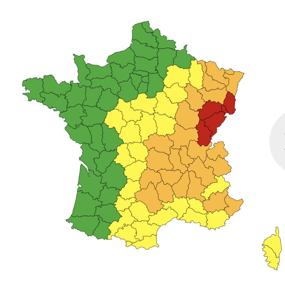 Pour la 1ere fois, des départements du nord sont concernés par une vigilance ROUGE de Météo France pour les orages soulignant les caractères exceptionnels voire inédits de l'instabilité atmosphérique.
Le potentiel de dégâts majeurs est présent. Prenez soin de vous.