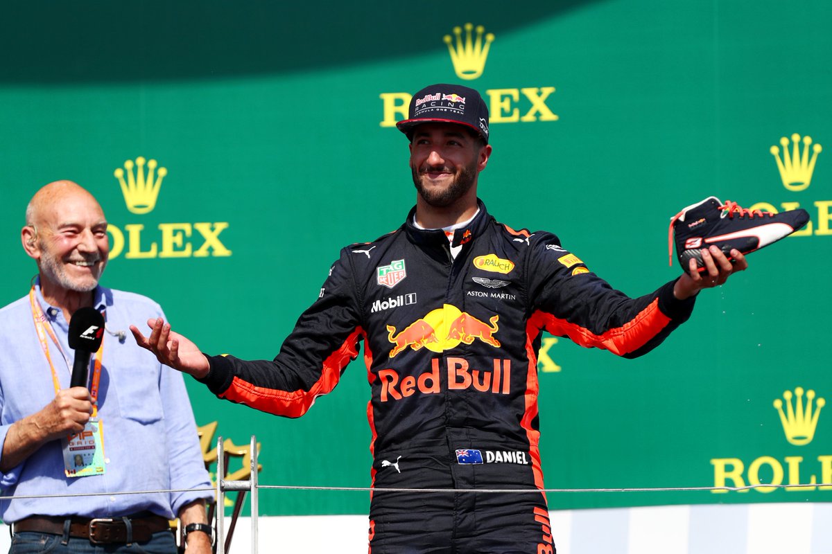 F1's tweet photo. Drink it in, folks 👟🍾

#F1 @danielricciardo https://t.co/wP4Qoj7cFu