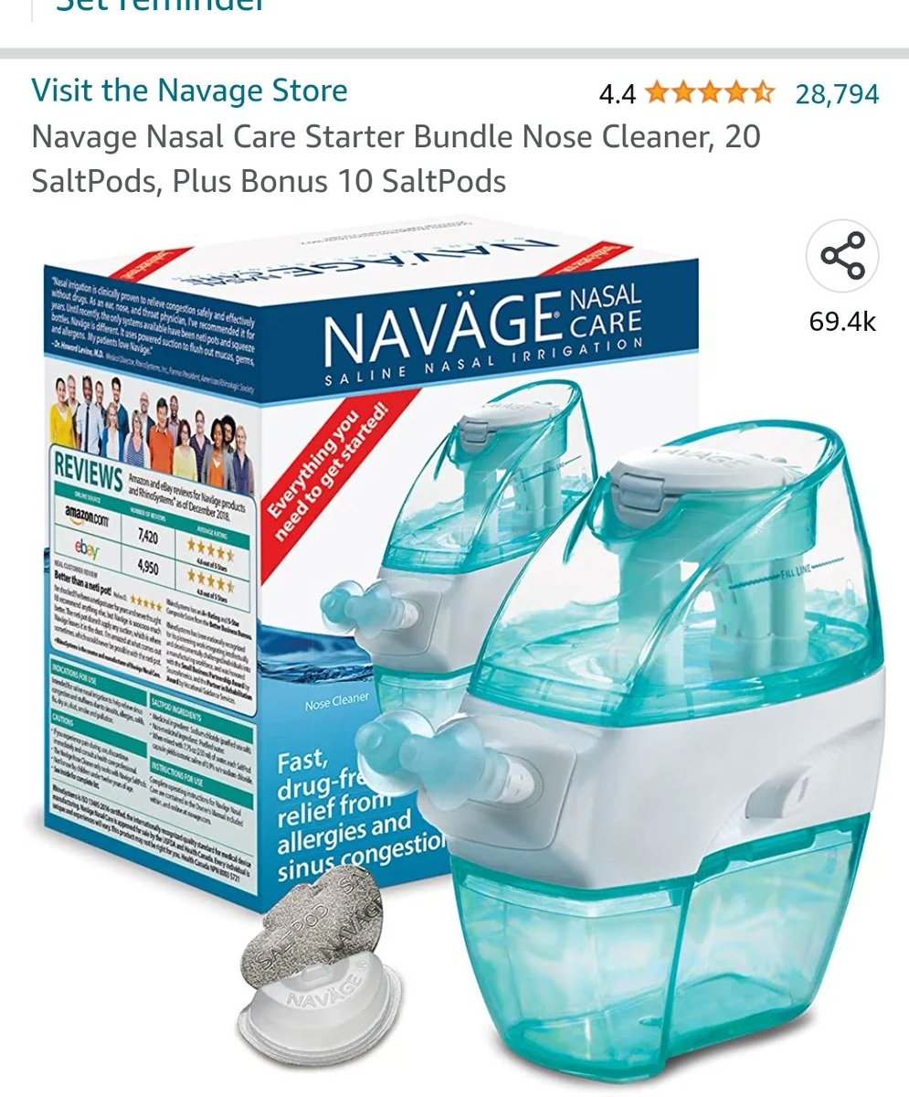 momarketer's tweet photo. It's #primeday2023 wish I had this in Austin, Texas today! Slept with feather pillows last night, woke up super congested. Allergies? Sinus Issues? Get this deal today 30% off! #navage
Deal of the day for Prime Members: Navage Nasal Care Starter Bundle Nose Cleaner, 20 SaltPods, Plus Bonus 10 SaltPods https://t.co/kqa8YIInE2