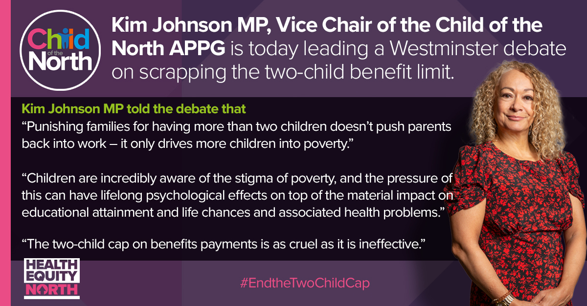 ChildoftheNort1's tweet photo. It's time to #EndtheTwoChildCap as @KimJohnsonMP told the debate today "We are seeing a resurgence of Victorian diseases such as malnutrition and rickets...Children are going to bed on an empty stomach, and going to school unable to concentrate or learn to their full potential." https://t.co/VhqXC0kGqs