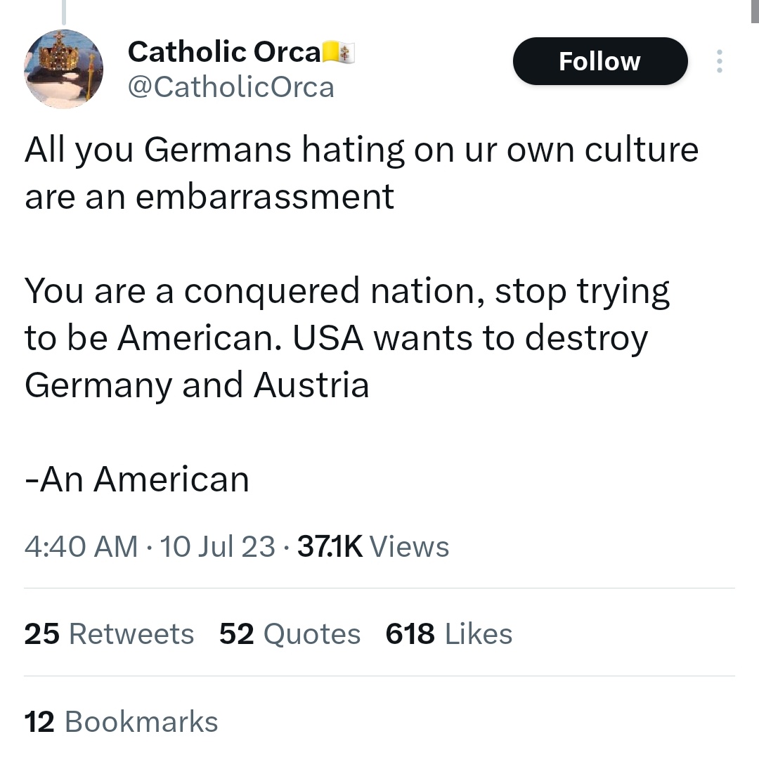 nikicaga's tweet photo. You can tell this dude is an American LARPer because hating on Bavarians is a part of German national culture https://t.co/5LtC8C2GxG