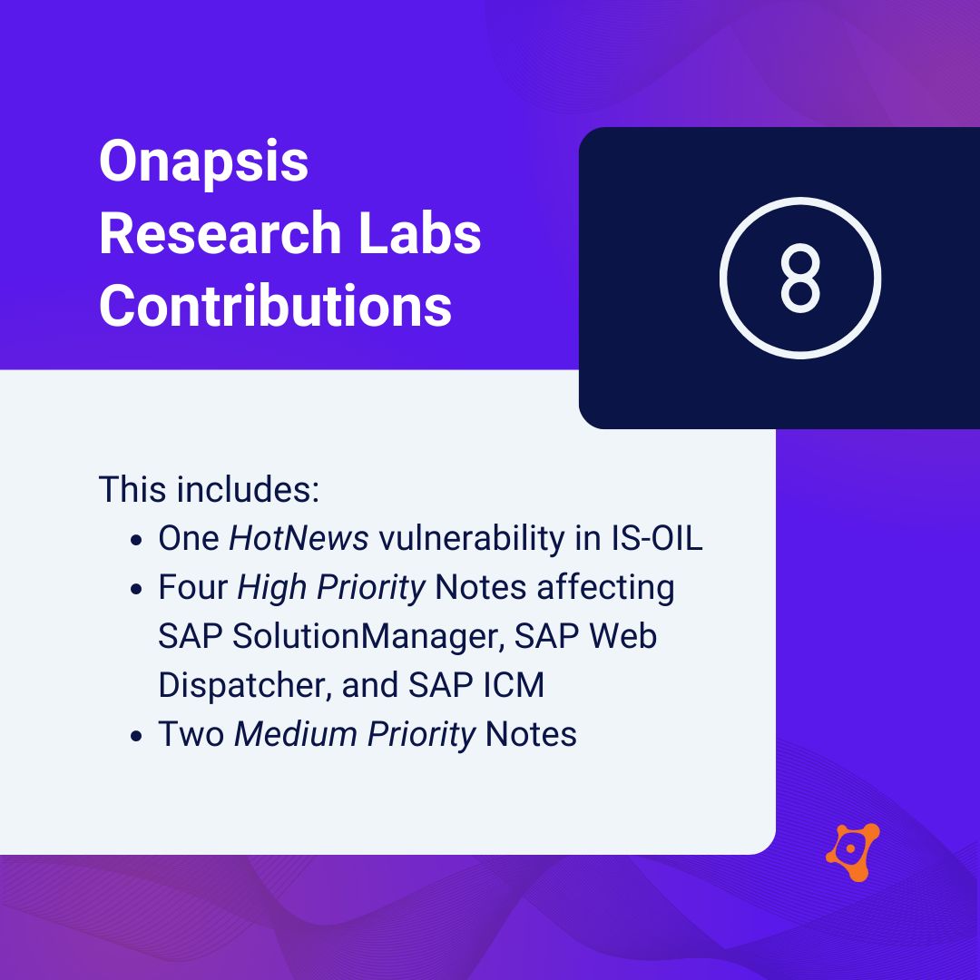 ⚠️ #PatchTuesday: Pay special attention one HotNews vulnerability in IS-OIL and four High Priority Notes affecting SAP SolutionManager, SAP Web Dispatcher, and <a href="/SAP/">SAP</a> ICM.

Full analysis can be found on our blog here: bit.ly/43fIQlL

#SAPPatchDay #SAPsecurity