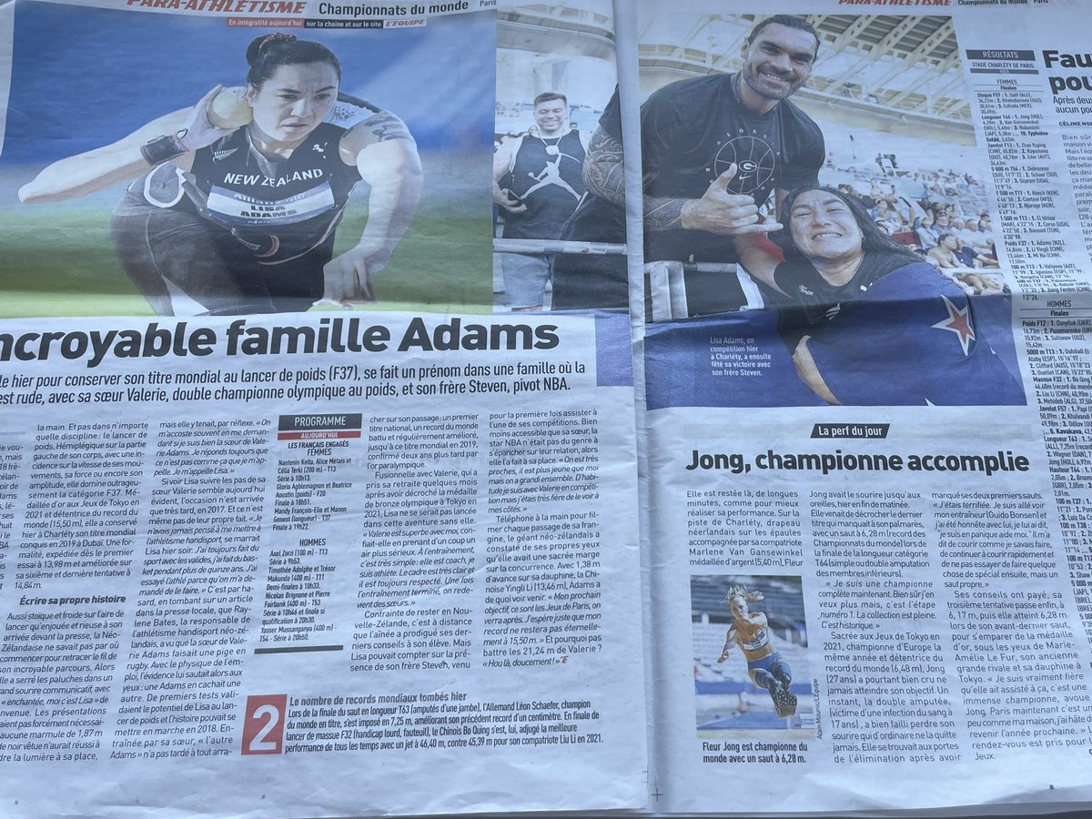 Tous les jours une double page dans @lequipe pour couvrir les @wpaparis23 🤩
Et des retransmissions en direct sur @lachainelequipe avec @m_benterki 📺Bravo !!! 🙌🏼
De vrais succès d’audience !!! #PARIS23
#HcommeHumain #Parasport #Athletisme