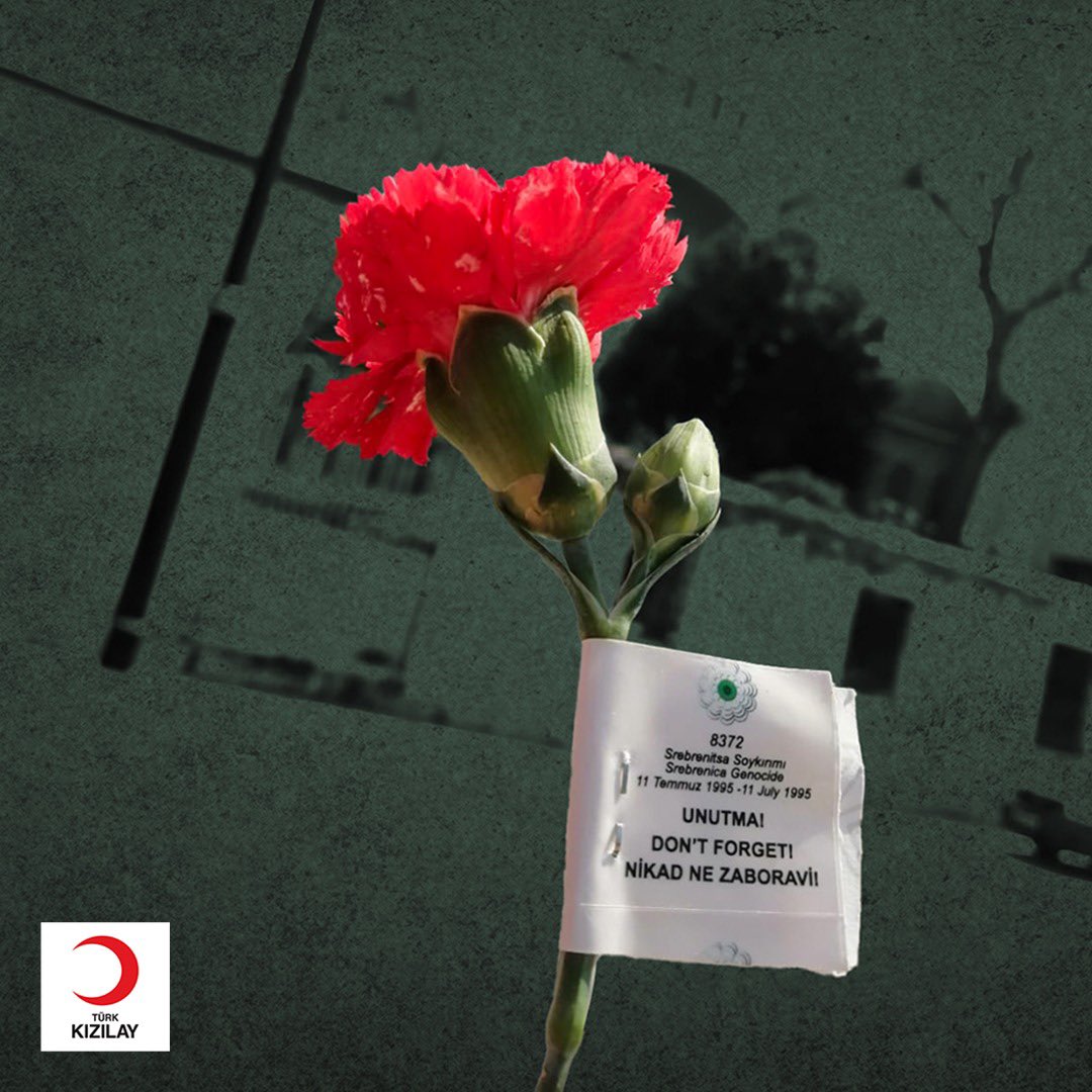 28 yıl önce, 1995 yılının 11 Temmuz’unda #Srebrenitsa'da yaşanan soykırımı ve o karanlık günleri hatırladığımızda yüreğimiz burkuluyor. Hayatını kaybeden masum insanları rahmetle ve sonsuz bir saygıyla anıyoruz. 

İnsanlık, merhametle ve iyilikle yükselecek. #BirDahaAsla