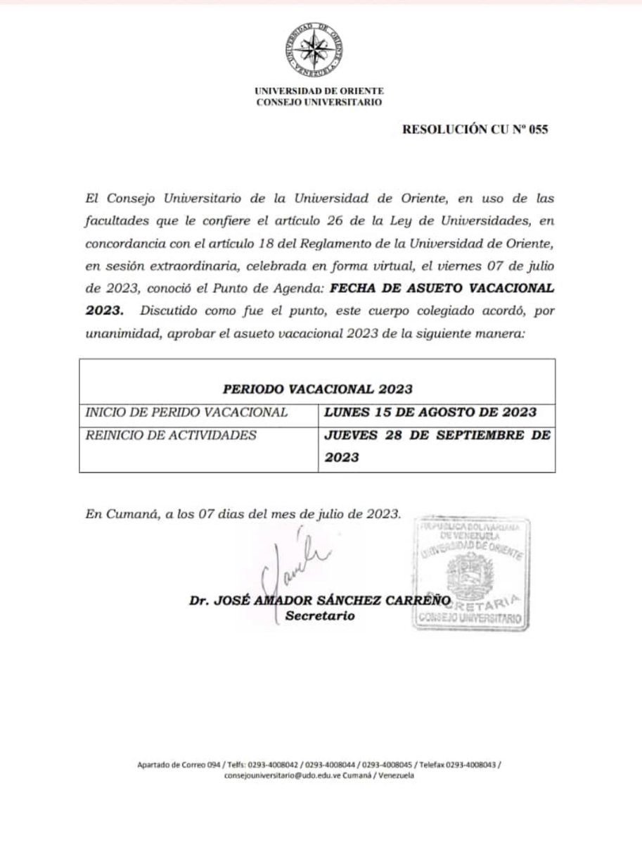 Universidad de Oriente (@udo_ve) on Twitter photo El Consejo Universitario de la Universidad de Oriente, en uso de las facultades que le confiere el artículo 26 de la Ley de Universidades, en concordancia con el artículo 18 del Reglamento de la Universidad de Oriente DECIDE: El Consejo Universitario de la Universidad de Oriente, en uso de las facultades que le confiere el artículo 26 de la Ley de Universidades, en concordancia con el artículo 18 del Reglamento de la Universidad de Oriente DECIDE: