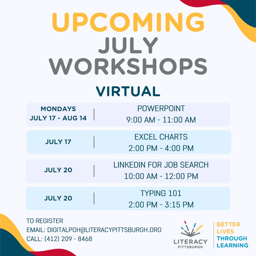 All through July we have great online workshops to help you improve your digital skills! Register and join us!