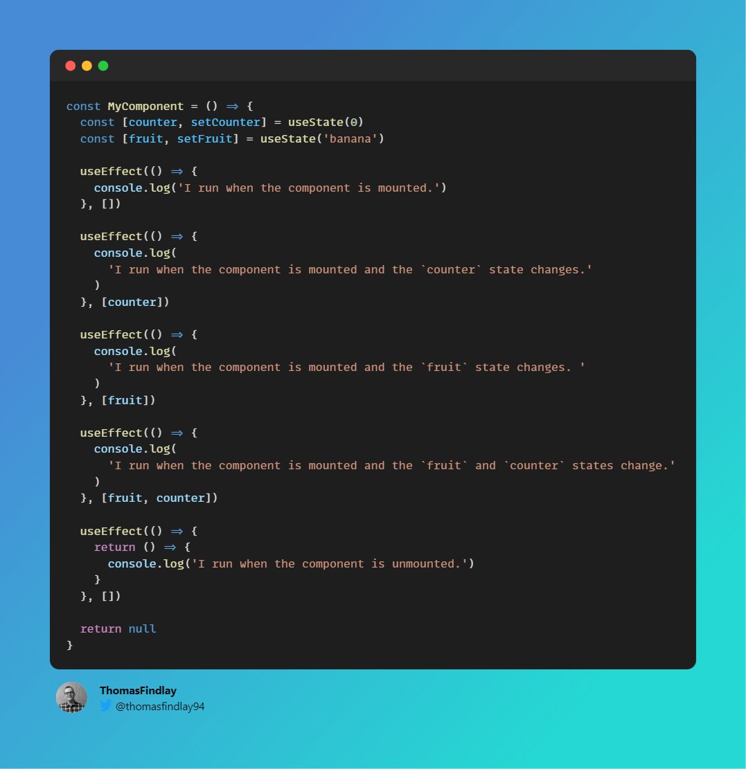 Thomas Findlay on Twitter "Demystifying useEffect in React 🤔 Here's