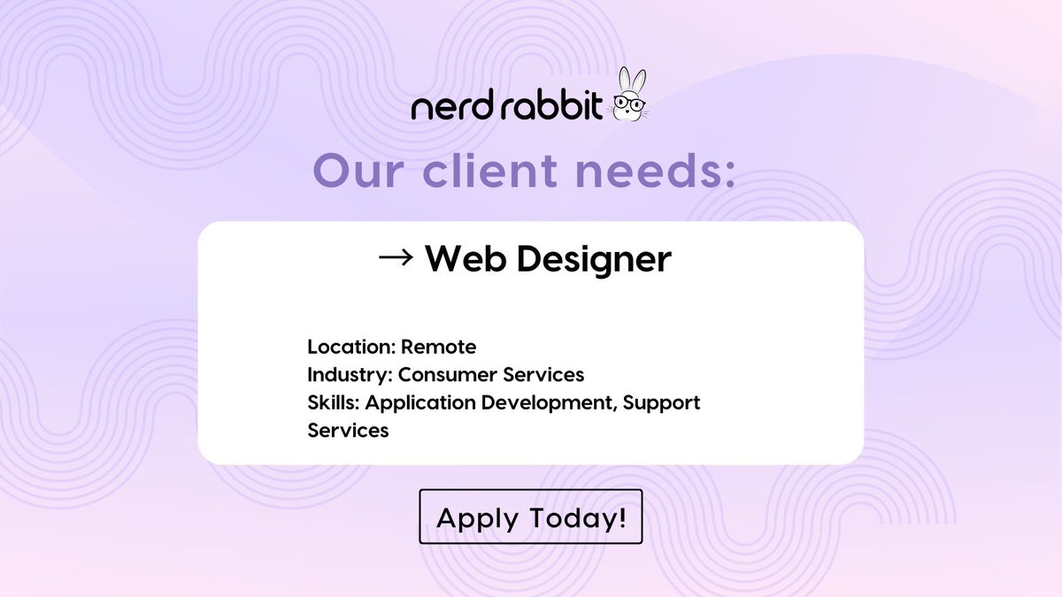 NerdRabbit_'s tweet photo. Looking for a web designer role? Check out this new (h)opportunity on Nerdly! ➡️ https://t.co/05byfNgQWc
Never miss a (h)opportunity and download the Nerdly mobile app!
.
.
.
#webdesign #Nerdrabbit #jobopportunity #nowhiring #jobseekers #careeropportunity #jobsearching #tech https://t.co/UA4DJZUW8C