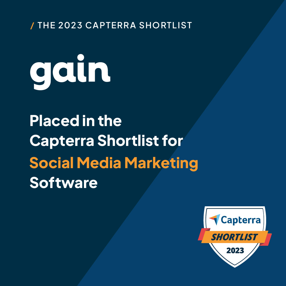 GainApp's tweet photo. Gain is in the 2023 Capterra Shortlist for Social Media Marketing Software, and if you don't know why, you should start a free trial right now at https://t.co/R8dLDqrroU and check us out! 👀

#socialmediamarketingsoftware #capterrashortlist2023 #capterrashortlist https://t.co/EL5Om6jNpk