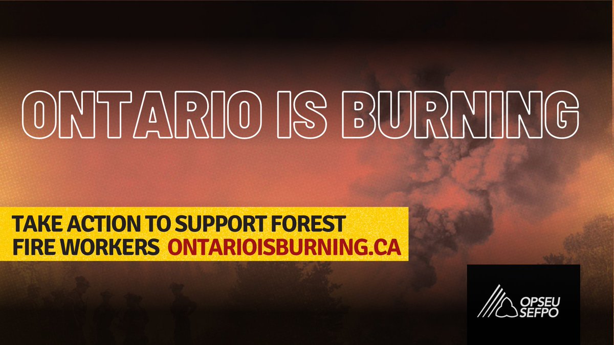 Forest fire workers are risking their lives to keep us safe. Tell your MPP and <a href="/fordnation/">Doug Ford</a> to support Ontario’s forest fire workers with: 
✅Better wages
✅More permanent, full-time jobs
✅Proper training and equipment

OntarioIsBurning.ca

#OntarioIsBurning #OnLab #OnPoli