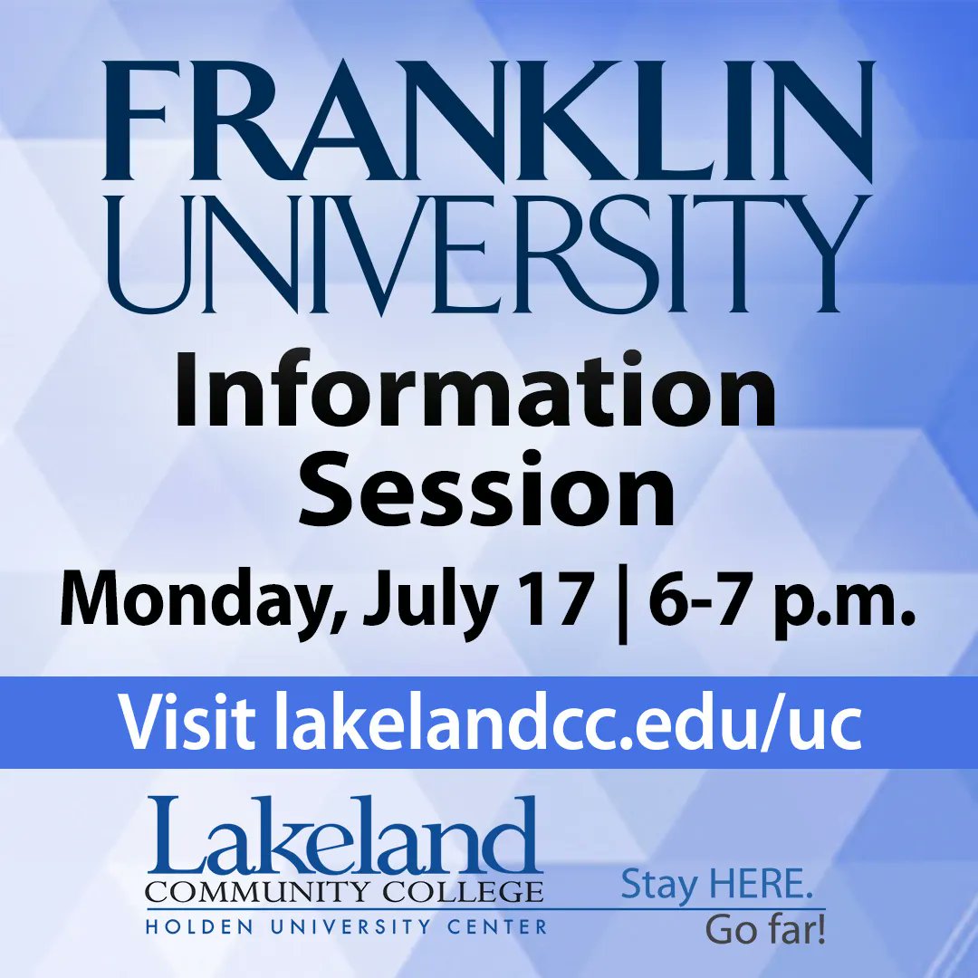 Join our Franklin University partner representatives for a general information session! This session will give prospective students the opportunity to learn more about all the bachelor degrees Franklin University has to offer.
Click here to register! buff.ly/3pwhwla