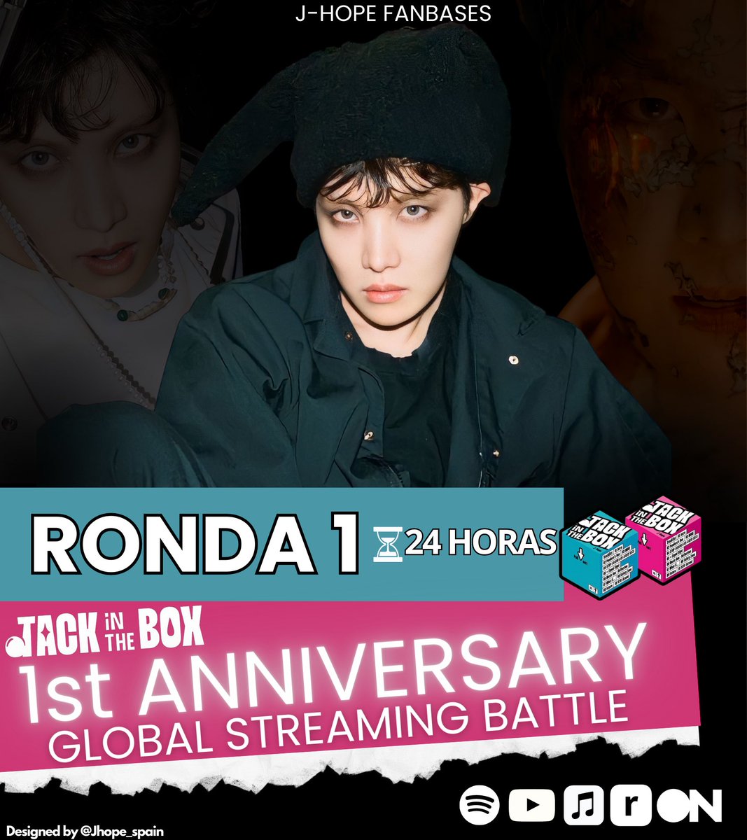 Jhope_spain's tweet photo. 🃏GLOBAL STREAMING BATTLE🃏

The battle has begun! 

ROUND 1:

Rules: 
The TEAM that gets the most likes on the playlist and the most Streaming screenshots in comments will win!

Use the 🔑and ⤵️ and #️⃣
JACK IN THE BOX RETURNS
STREAM AND BUY JITB
#TEAM_MORE
#1YearWithJITB https://t.co/2VZPhPajOt