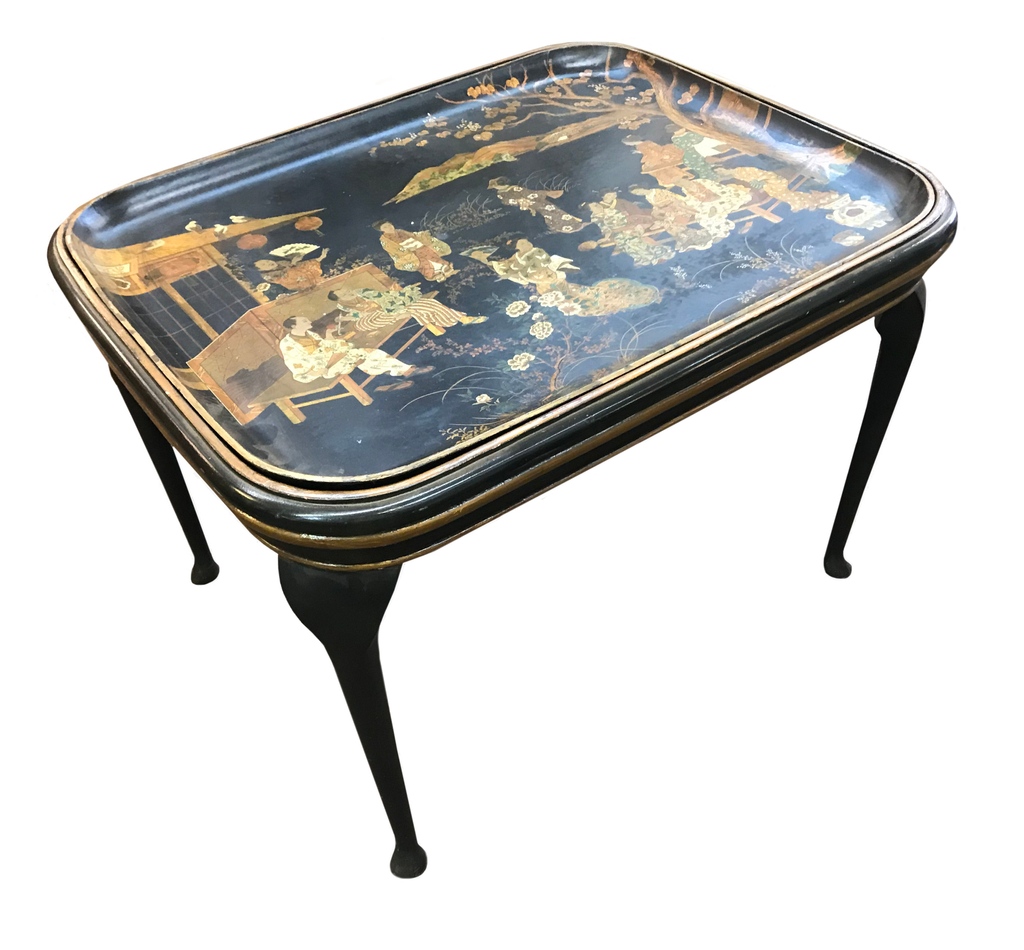 A black lacquer with gilt trim Chinoiserie tray table. Removable tray top. 19th Century.

l8r.it/ucAG

#clutterantiques #blacklacquertable #chinoiserietable #chinoiserie #antiquetable  #sniderplazaantiques #interiordesign #luxurydecor #chairish #foundandchairished