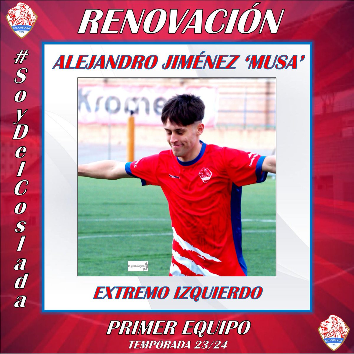 PRIMER EQUIPO| <a href="/Alexjimeneez10/">Alejandro Jimenez</a> RENUEVA.

El 🎩 MUSA cumplirá su SÉPTIMA temporada como 🦁 y formará parte de nuestro equipo en PREFERENTE, categoría en la que participó siendo juvenil en las temporadas 20/21 y 21/22.

Renovación ✍️ de lujo para el conjunto de Dani García.