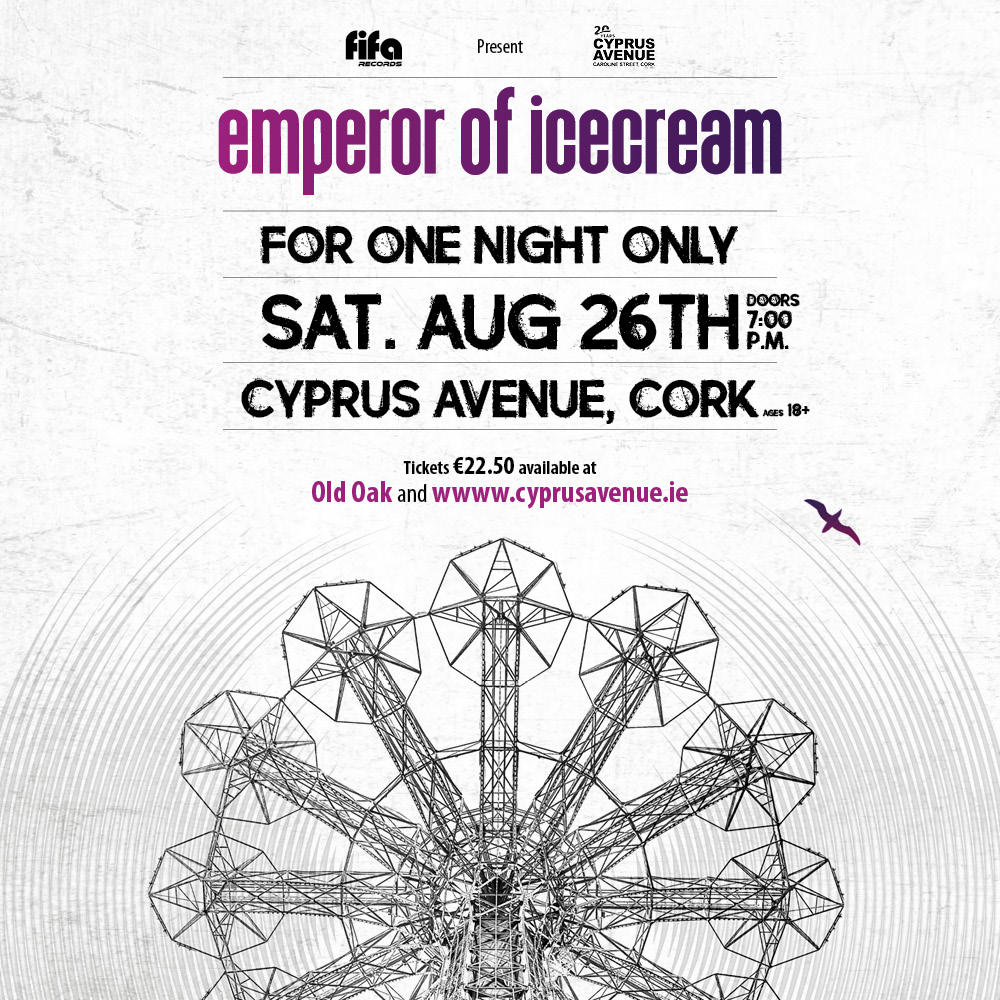 EMPEROR OF ICECREAM 
Rarely has a band’s debut album taken as long to reach its fans as No Sound Ever Dies by Emperor of Icecream, but perhaps theirs is no ordinary story🤩 ‼️
Tickets on sale at cyprusavenue.ie 🎟️
<a href="/TheEmperorsCork/">Emperor of Ice Cream</a>