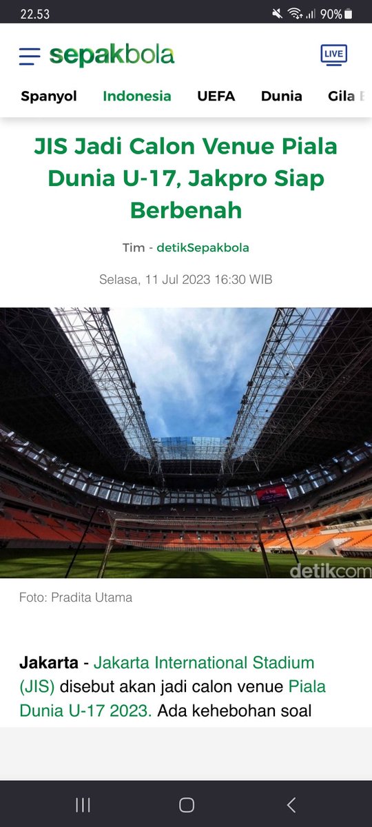 Jakpro selaku pengelola JIS menyambut dengan baik renovasi yg akan dilakukan Pempus.Ha mbok mending nurut Pempus kalo misal gak direnov terus gak ada yg manfaain JIS unt stadion sepakbola terus biaya 60 M biaya perawatan n operasional per tahun opo arep nangguhke donasi kadrun 😂