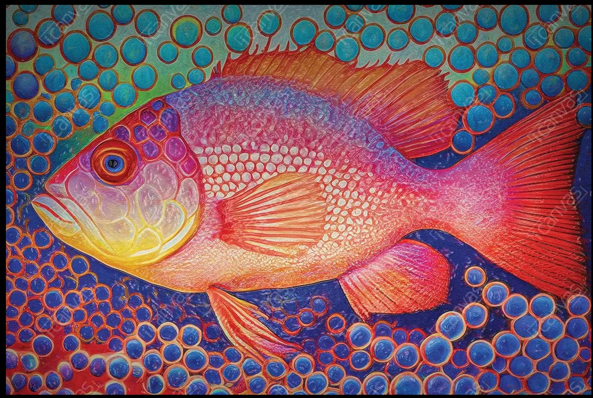 Red Snapper Fish And Abstract Bubbles - Canvas Print icanvas.com/canvas-print/r…  #animals #fish #sealife #decorativeart #oilpainting #tropicaldecor #colorburst #wildlife #aquatic #marine #underwater #ocean #coralreef #nature #artistic #vibrant