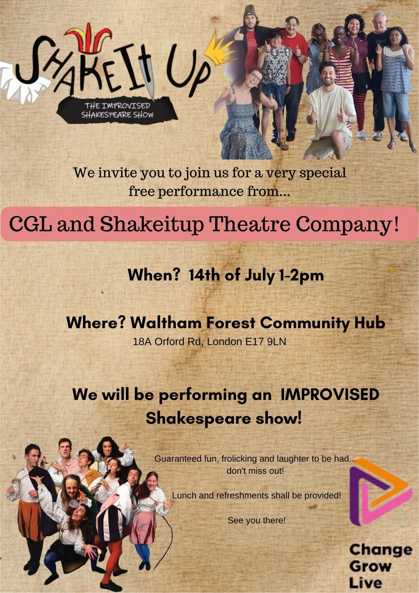 CGLinWF's tweet photo. You are invited to come along this Friday for a one-off special performance as the curtain comes down on this years collaboration with @ShakeItUpImprov and @CGLinWF 
You will not want to miss it! 
@wfcouncil @ourwf
#theatre #fun #Shakespeare #recovery https://t.co/iSEXFGNa3V