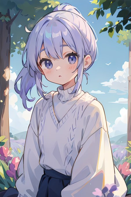 「blue hair white sweater」 illustration images(Latest)｜3pages