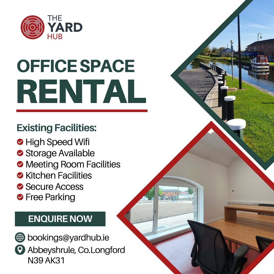 Our office space can cater for up to four people and is thoughtfully designed with modern amenities and features that cater to the needs of today's workforce. Don't miss out. Contact us at bookings@yardhub.ie to schedule a tour and secure your office space in our thriving hub!