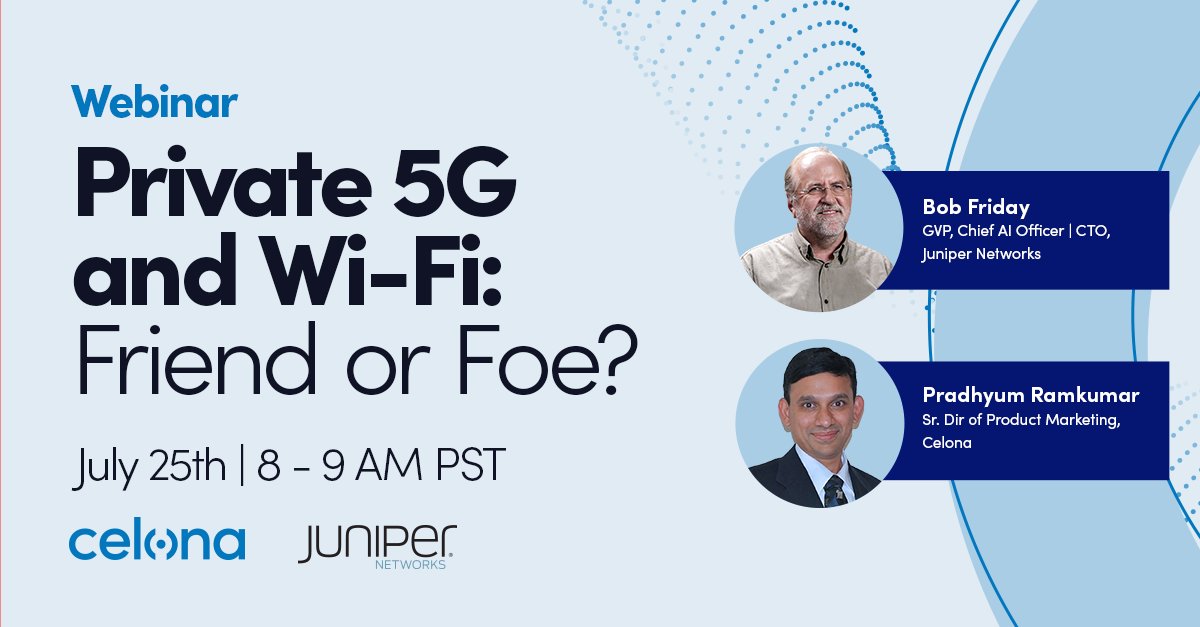 Join #WiFi legend <a href="/WirelessBob/">Bob Friday</a> from Juniper &amp; #Private5G expert Pradhyum Ramkumar from <a href="/celonaio/">Celona</a> as they debate WiFi vs. #P5G -  "Friend or Foe" - register today to get in on all the #networking action bit.ly/46L4n8U