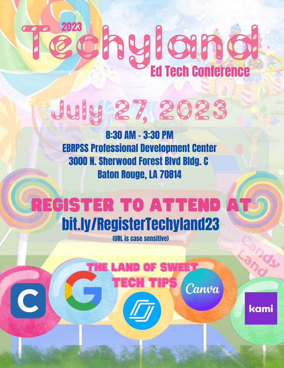 📢Techyland is almost here! Be sure to register to attend our Ed Tech Conference on 7/27 at the EBRPSS Professional Development Center. This conference is FREE for educators and parents! Register at attend at bit.ly/RegisterTechyl…! Registration is open to surrounding districts!