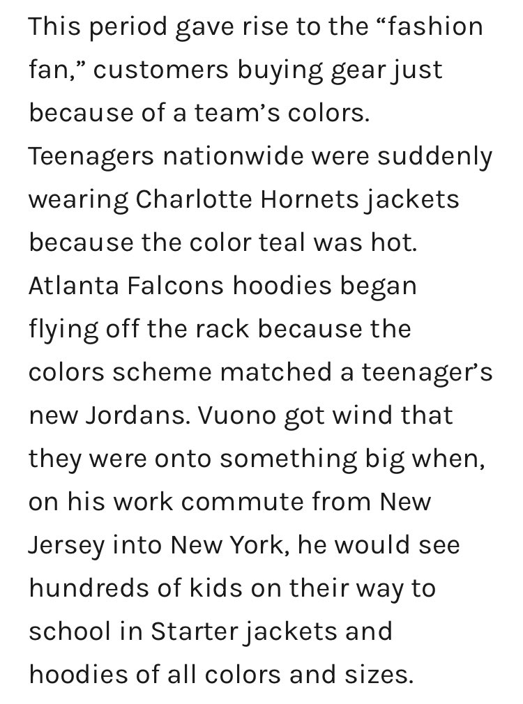 cool overview of the history of Starter that also explains why I had a beloved Charlotte Hornets Starter jacket as a kid (i was a fashion trendsetter obviously) https://t.co/kmCTaFGPvh https://t.co/xOkBf4gtce