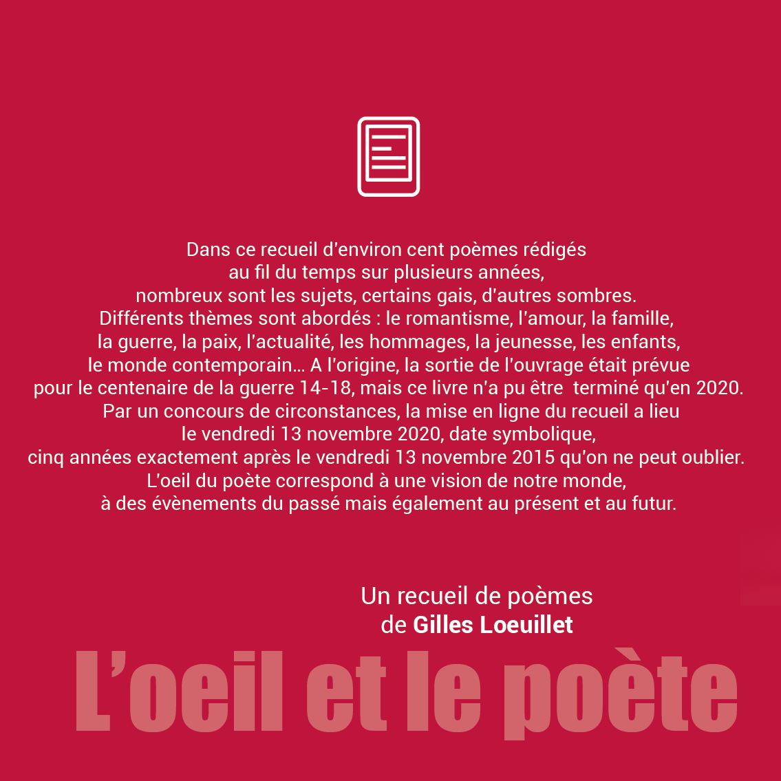 Turfu_Editions's tweet photo. "L'oeil et le poète", ce recueil de poèmes de Gilles Loeuillet est toujours disponible sur le site de turfu
➡ https://t.co/3D7PMgTFBd
Un recueil à allez lire absolument ! 📚

Notre site internet :
https://t.co/dkerm9Rk1z

Graphisme @marion_amat https://t.co/FJc22YpY7d