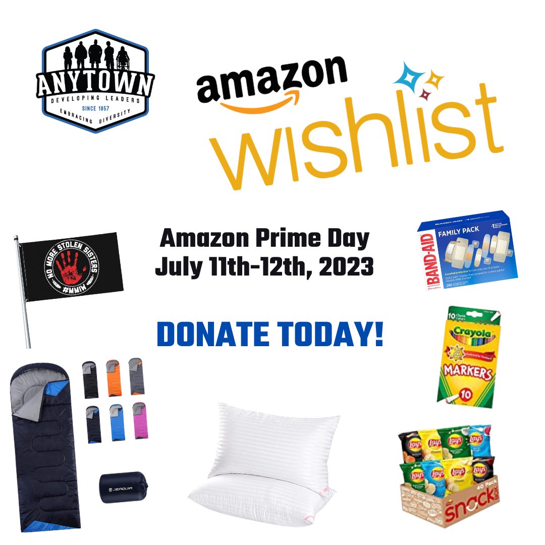 AnytownCamp's tweet photo. Amazon Prime Day is here! Looking for ways to support Anytown Leadership Camp?! Add an extra item to your cart TODAY!

If you were impacted by Anytown in ANY way, please consider giving back and giving FORWARD!

https://t.co/nEZDArwo01 

#PeopleofAnytown #AnytownSpirit https://t.co/JUEZZ7yKax