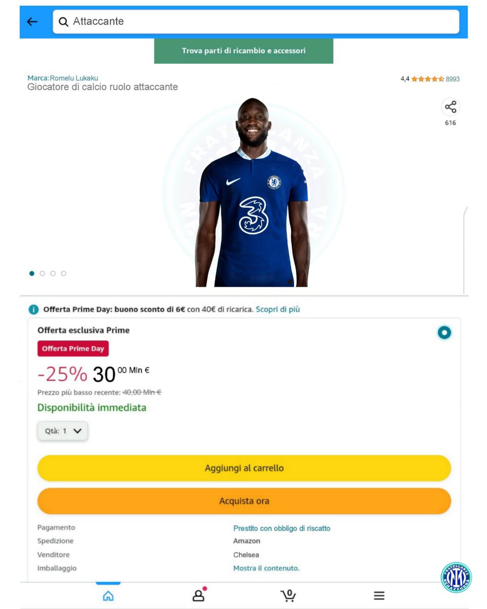 Ago1786's tweet photo. Bisogna approfittare del prime day!! #Lukaku #inter #calcio #calciomercato #ChelseaFC https://t.co/xLfmg5tenh